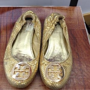 Tory Burch Gold Ballet Flats size 6 (free ship)
